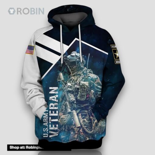 Veteran U.S Army Veteran White And Blue 3D Hoodie All Over Printed