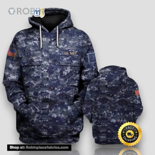Veteran U.S Navy Flag On The Left 3D Hoodie All Over Printed