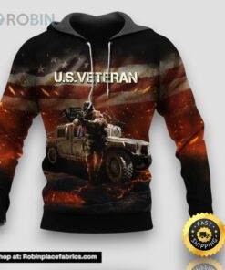Veteran U.S Veteran Tank Fire 3D Hoodie All Over Printed