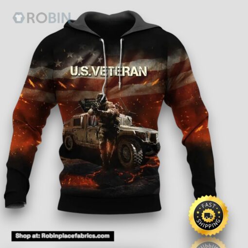 Veteran U.S Veteran Tank Fire 3D Hoodie All Over Printed