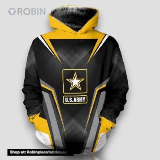 Veteran United States Army Symbol Black Yellow 3D Hoodie All Over Printed