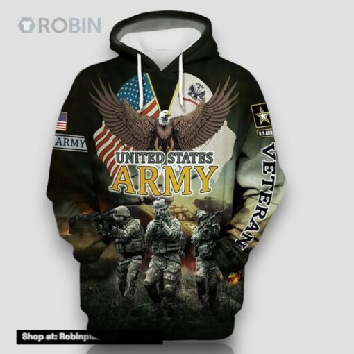 Veteran United States Army Veteran Eagle Spread Wing 3D Hoodie All Over Printed