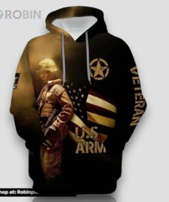 Veteran US Army Veteran Flag Behind Soldier 3D Hoodie All Over Printed