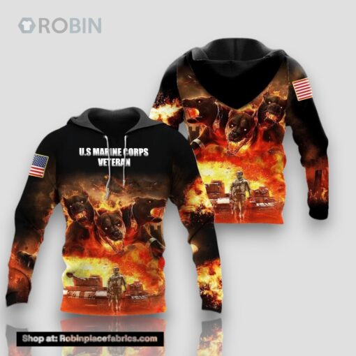 Veteran US Marine Corps Veteran Devil Dog Tank Solder 3D Hoodie All Over Printed