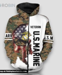 Veteran US Marine Veteran Semper Fi Skull Camouflageuflage 3D Hoodie All Over Printed