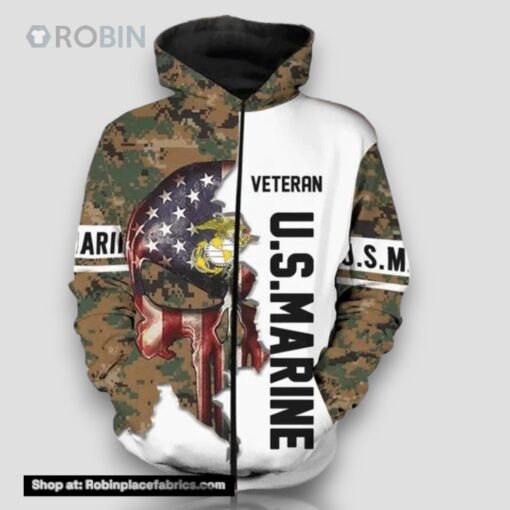 Veteran US Marine Veteran Semper Fi Skull Camouflageuflage 3D Hoodie All Over Printed