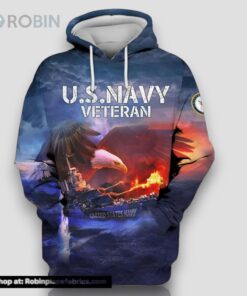 Veteran US Navy Veteran Eagle Battleship On Fire 3D Hoodie All Over Printed