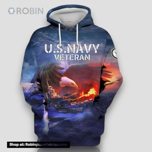 Veteran US Navy Veteran Eagle Battleship On Fire 3D Hoodie All Over Printed