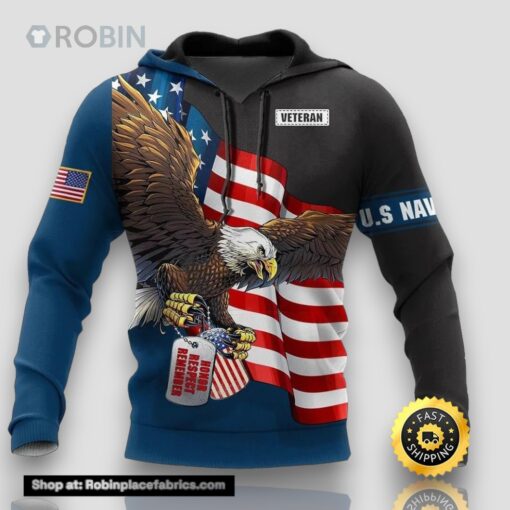 Veteran US Navy Veteran Sailors Eagle Dog Tag 3D Hoodie All Over Printed