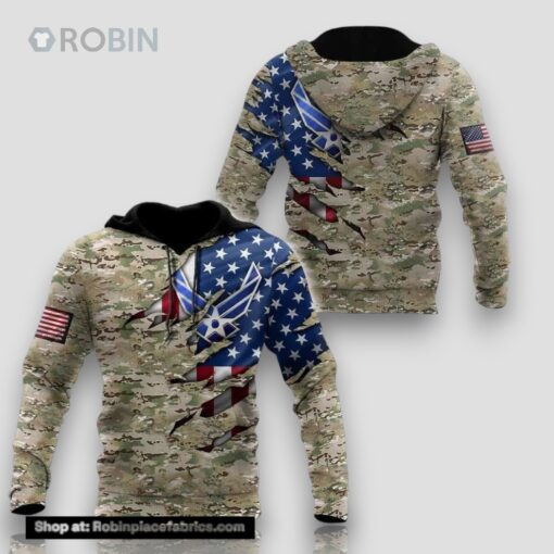 Veteran USAF USA Flag Camouflage 3D Hoodie All Over Printed