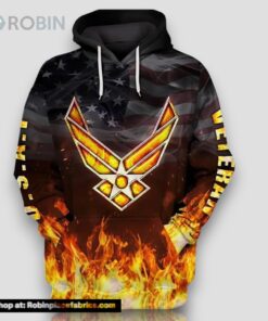 Veteran USAF Veteran Air Force Symbol On Fire 3D Hoodie All Over Printed