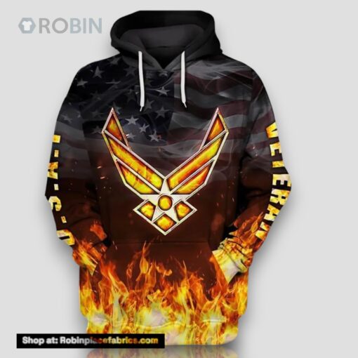 Veteran USAF Veteran Air Force Symbol On Fire 3D Hoodie All Over Printed