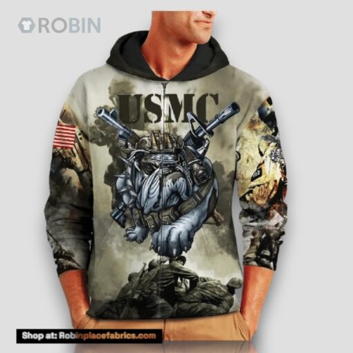 Veteran USMC Marine Bulldog Semper Fi 3D Hoodie All Over Printed