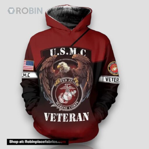 Veteran USMC Marine Corps Veteran Eagle 3D Hoodie All Over Printed