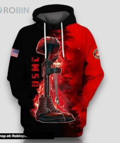 Veteran USMC Marines Veteran Black And Red Fire 3D Hoodie All Over Printed