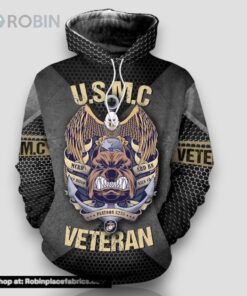 Veteran USMC Veteran Marines Bulldog Eagle On The Head 3D Hoodie All Over Printed