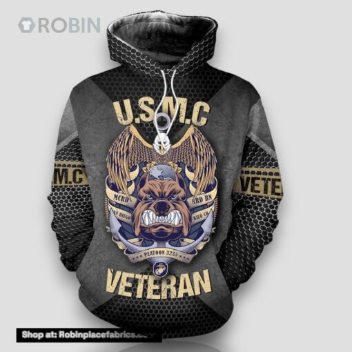Veteran USMC Veteran Marines Bulldog Eagle On The Head 3D Hoodie All Over Printed