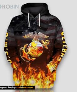 Veteran USMC Veteran Marines Symbol On Fire 3D Hoodie All Over Printed