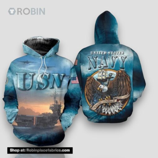 Veteran USN Navy Honor Courage Commitment 3D Hoodie All Over Printed