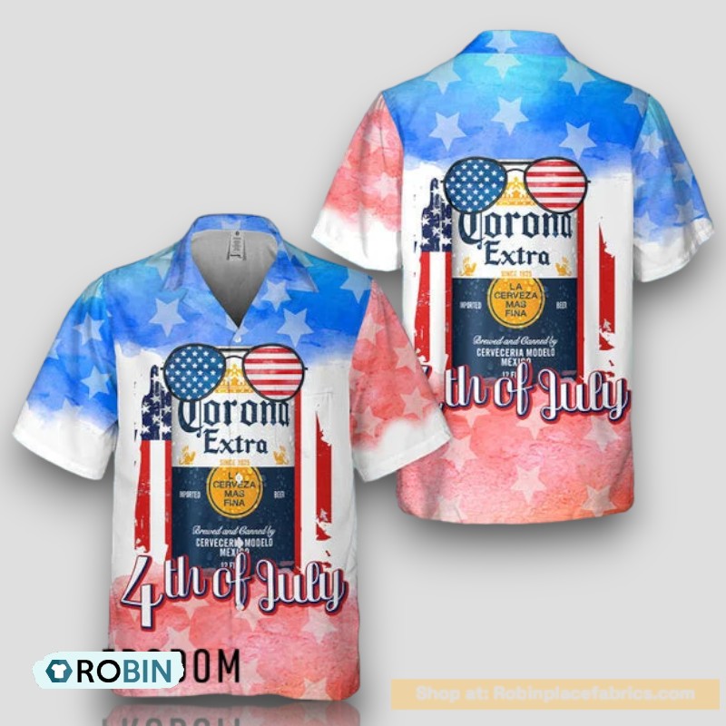 Vintage 4th Of July Patriotic Corona Extra Hawaiian Shirt