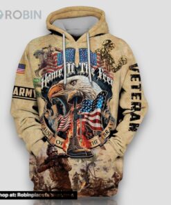 Vintage Army Veteran 3d Hoodie Home Of The Free Because Of The Brave