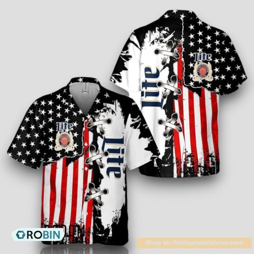 Vintage USA Flag Miller Lite Hawaiian Shirt