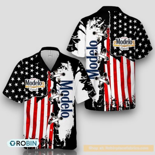 Vintage USA Flag Modelo Beer Hawaiian Shirt