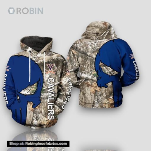 Virginia Cavaliers Camouflage Veteran Hunting and Skull Punisher 3D Hoodie College Gifts
