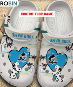 Snoppy Hug MLB Miami Marlins Crocs Shoes