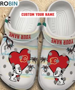 Snoppy Hug NHL Calgary Flames Crocs Shoes Snoppy Hug NHL Calgary Flames Crocs Shoes