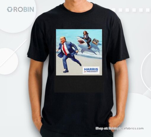 Donald Trump And Kalama Harris Riding Shark Harris For President 2024 Shirt