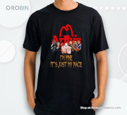 Horror Movie Characters Im Fine Its Just My Face Arbys Halloween 2024 Shirt