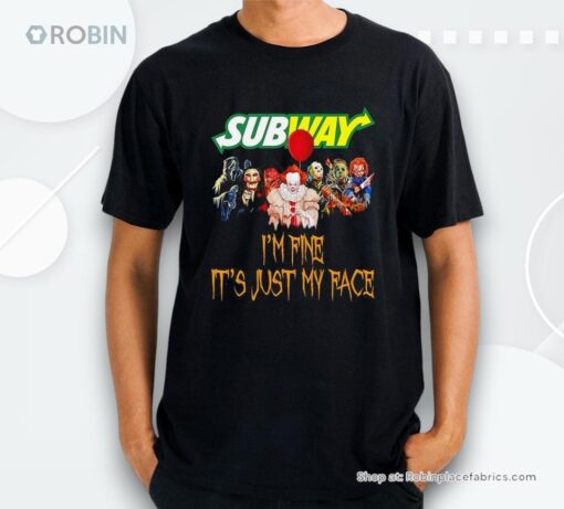 Horror Movie Characters Im Fine Its Just My Face Subway Halloween 2024 Shirt