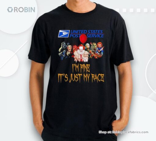 Horror Movie Characters Im Fine Its Just My Face United States Post Service Halloween 2024 Shirt