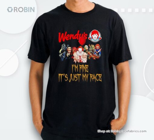 Horror Movie Characters Im Fine Its Just My Face Wendys Halloween 2024 Shirt