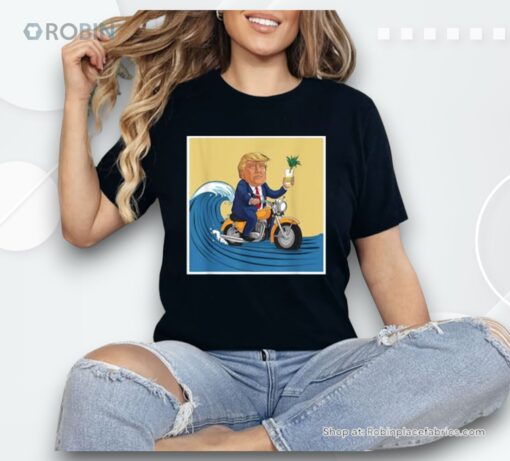 Trump Poster Design Surfing On A Bike With A Drink Shirt