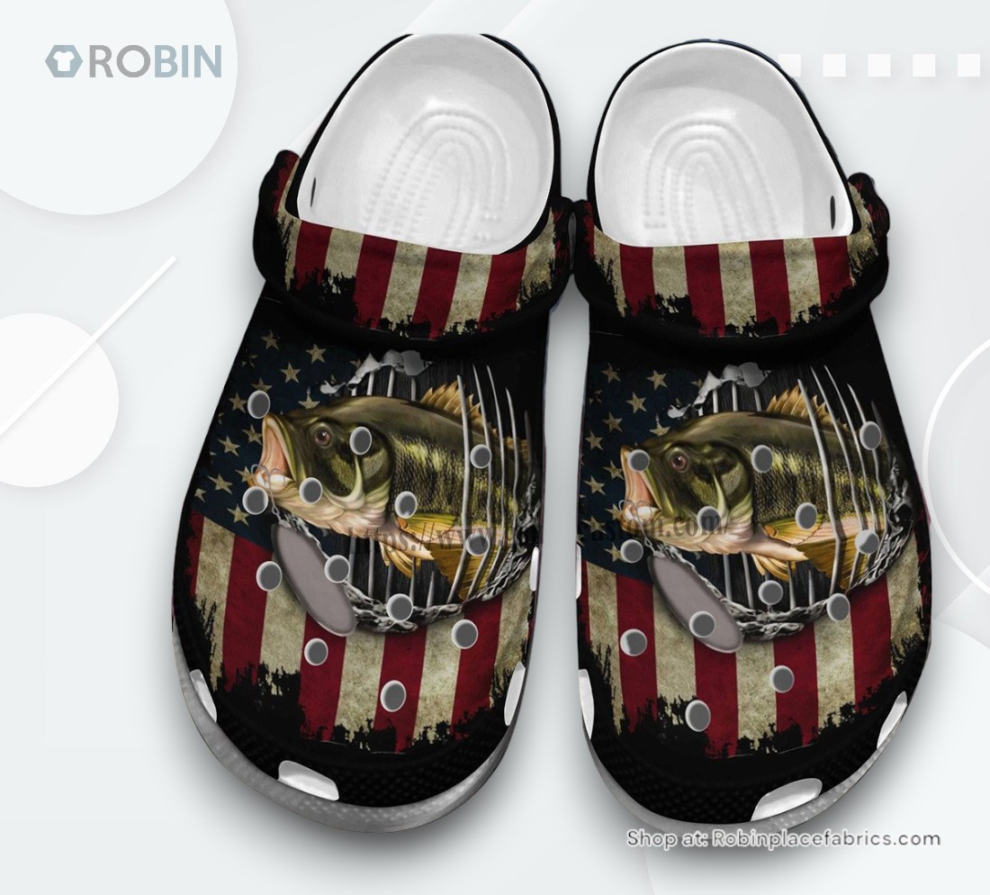 Father Day 2022 Fishing Croc Shoes Gift Men   Fishing America Usa Flag Shoes Croc Clogs For Dad Grandpa