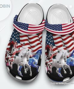 Horses America Flag Croc Shoes Gift Men Women  Horses White Blue Red 4Th Of July Shoes Croc Clogs