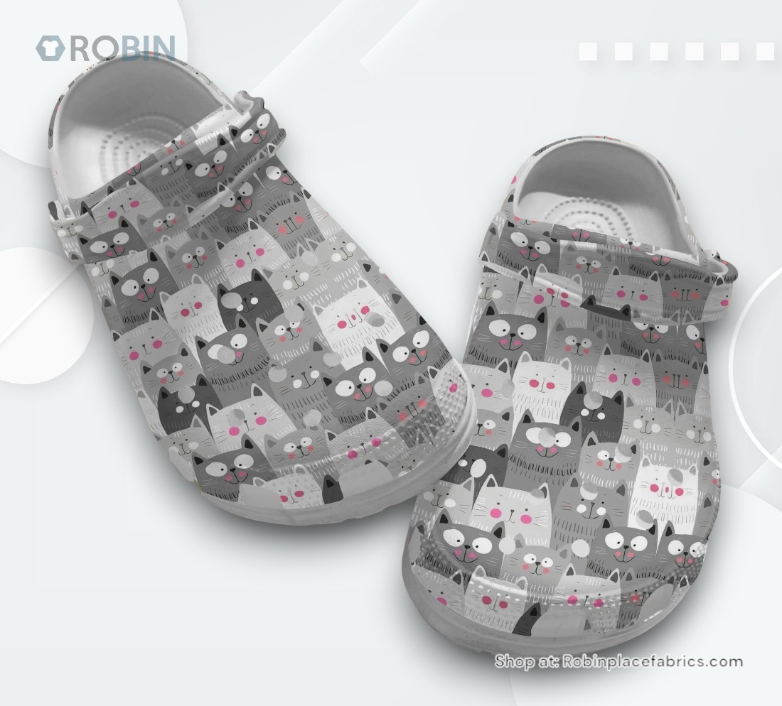 Lovely Cats Grey Shoes   Cute Animal Crocbland Clogs Gift For Thanksgiving