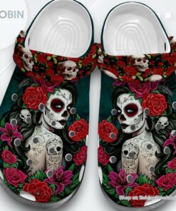 Mexican Sugar Skull Girl Tattoo Rose Flower Shoes Crocbland Clog Gifts For Women