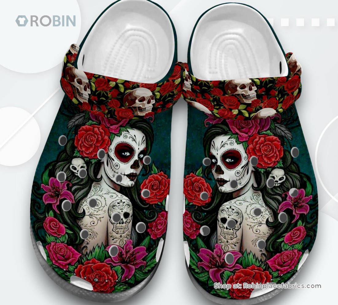Mexican Sugar Skull Girl Tattoo Rose Flower Shoes Crocbland Clog Gifts For Women