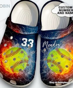 Personalized Fire And Water Softball Crocband Clogs