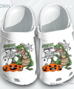 Pumpkin Nurse Dinosaurus Halloween Funny Custom Shoes   Dinosaur Nurse Halloween Cartoon Outdoor Shoes Gift For Men Women