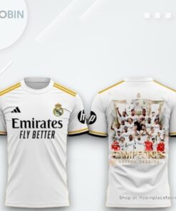 Real Madrid Clinches 36th La Liga Championship 202324 AOP T Shirt   White