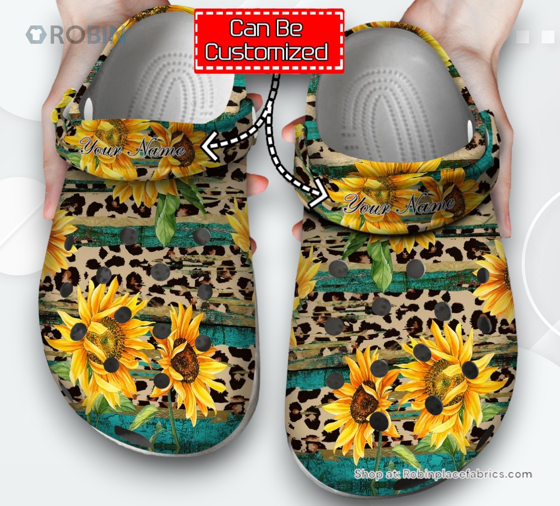 Sunflower Print   Rustic Sunflower Tea Wood Leopard Clog Shoes For Men And Women