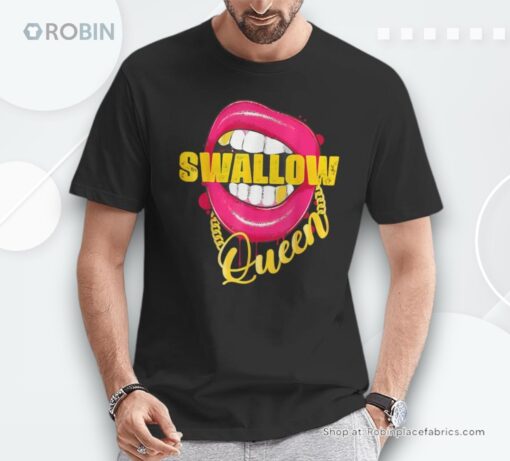 Adult Humor Swallow Queen Lips Golden Necklace Naughty Queen Unisex Shirt