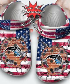 Basketball Personalized OMagic American Flag Breaking Wall Clog Shoes