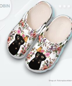Black Cat Floral Classic Clogs Shoes