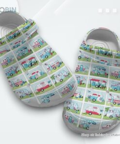 Camper Van Quilt Shoes   Lovely Camping Bus clog Gift For Men Kids