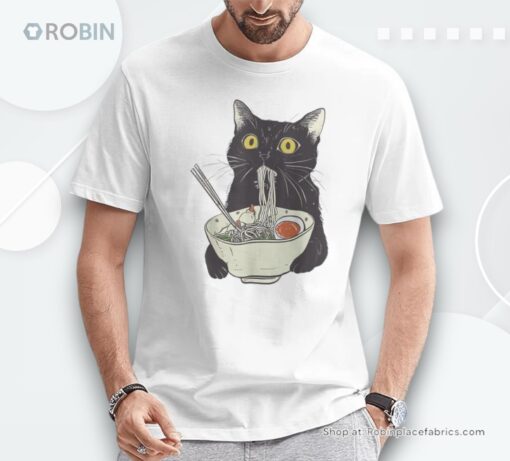 Cat Eating Ramen Vintage Japanese Noodles Unisex Shirt